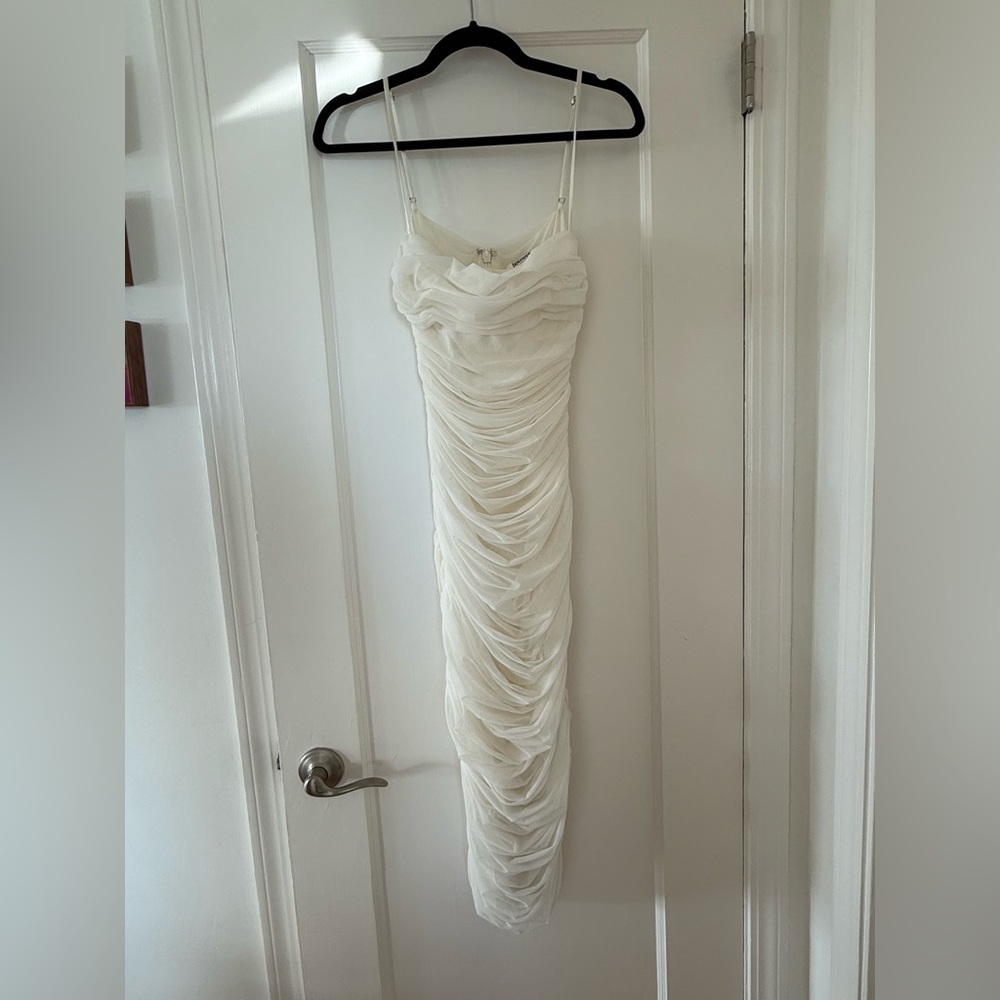 House of CB Elegant long White Ruched Dress size small